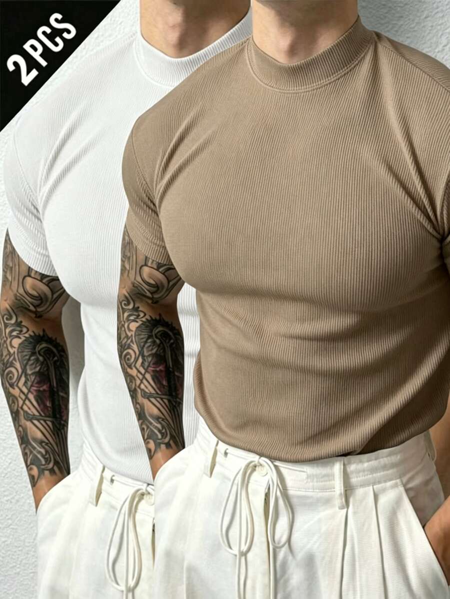 Gym Rark 男士素色極簡羅紋高領運動T恤 - 彩色 - 查看 1