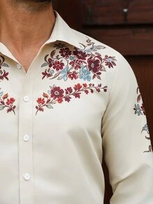DREXORIN قميص كاجوال بأكمام طويلة بطبعة على طراز كاوبوي غربي للرجال من مانفينيتي مود - كاكي - مشاهدة 3