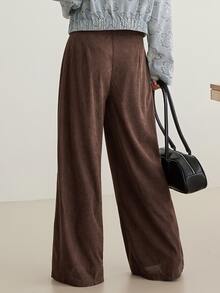 Dazy-Less Solid Cord High Waist Wide Leg Pants - Brown - View 2