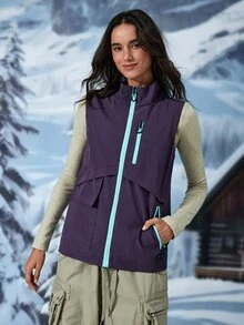 Exploreva Exploreva Women's Outdoor Zipper Pocket Minimalist Vest Jacket - Purple - View 7