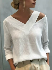 Trelyra Women's Versatile Fashion Cold Shoulder Long Sleeve Blouse For Office - White - View 1