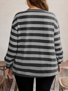 SHEIN LUNE Plus Size Women's Autumn/Winter Striped Print Loose Crew Neck Long Fall - Multicolor - View 2