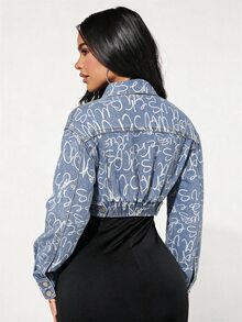 SHEIN SXY Women's All-Over Print Casual Versatile Daily Wear Denim Jacket - Light Wash - View 3