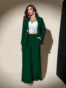 Viva Relle 大尺碼女款春夏/秋冬高端時尚設計直筒褲套裝，適合約會、度假、派對、日常穿著、聚會、戶外活動 - 墨綠色 - 查看 4