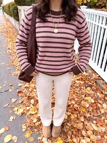 SHEIN EZwear 海外長袖寬鬆草莓巧克力條紋女款毛衣，秋季毛衣，適合日常通勤、派對、秋冬春夏、聖誕節、新年、感恩節、派對、婚禮、海灘、畢業典禮、優雅、外出、約會、通勤、情人節、度假、Y2K、畢業典禮等場合 - 彩色 - 查看 7