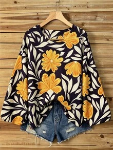 Linhara Plus Size Fitted Elegant Romantic Shiny Knit Pullover - Multicolor - View 1