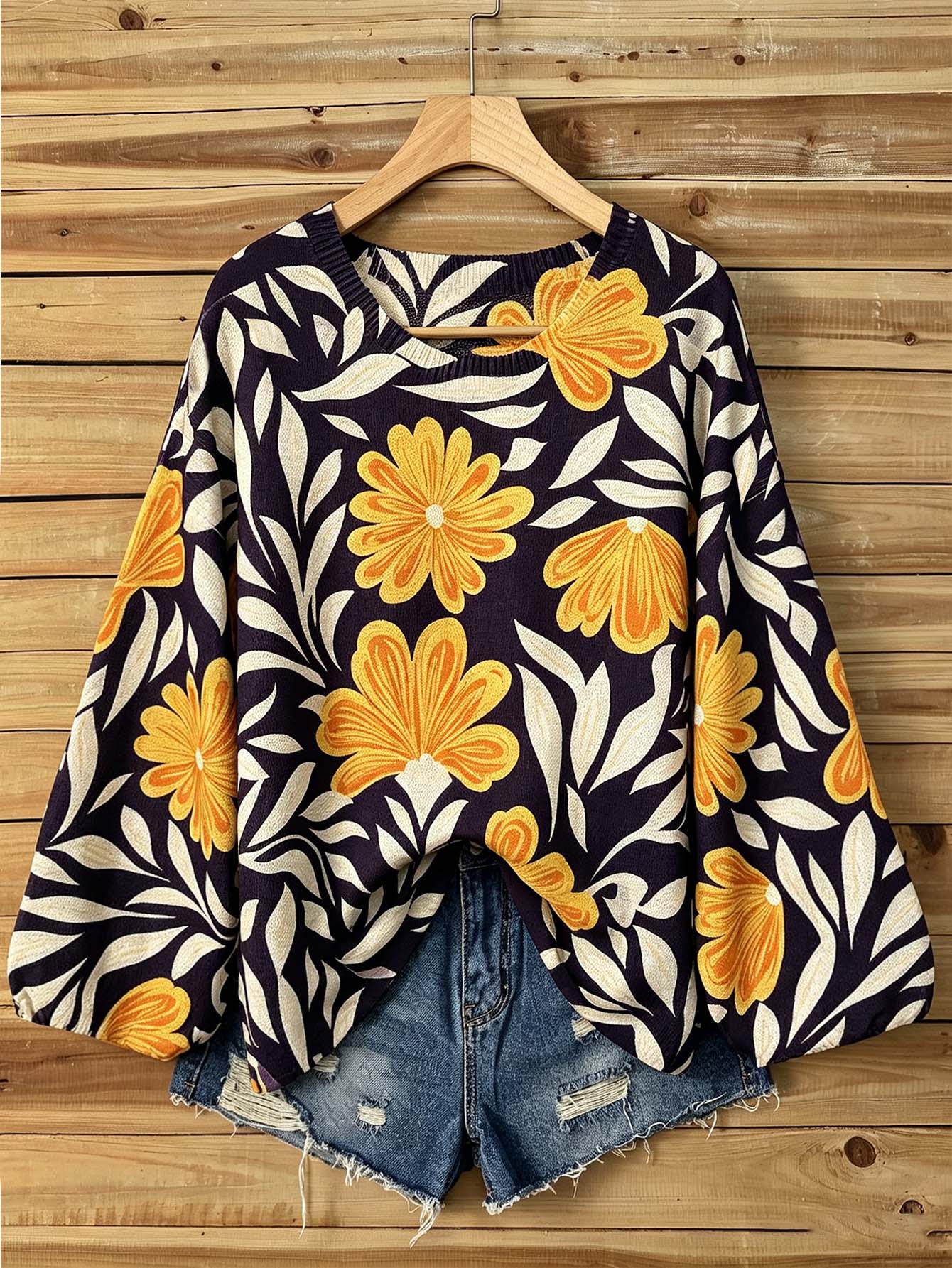 Linhara Plus Size Fitted Elegant Romantic Shiny Knit Pullover - Multicolor - View 1