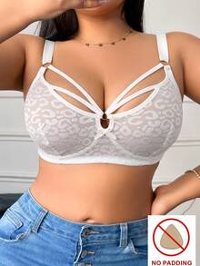 SHEIN 1pc Animal Print Leopard Lace Bow Plus Size Wireless Non-Padded Women's Bra - White - View 1