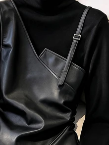 SHEIN 法式風 2 合 1 拼接背心上衣，復古時尚通勤優雅針織上衣，女款外套內搭上衣 - 黑色 - 查看 4