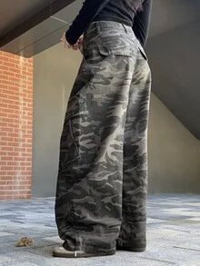 DAZY Women's Camouflage Casual Daily Travel Denim Jeans With Pockets And Buttons - Army Green - View 5