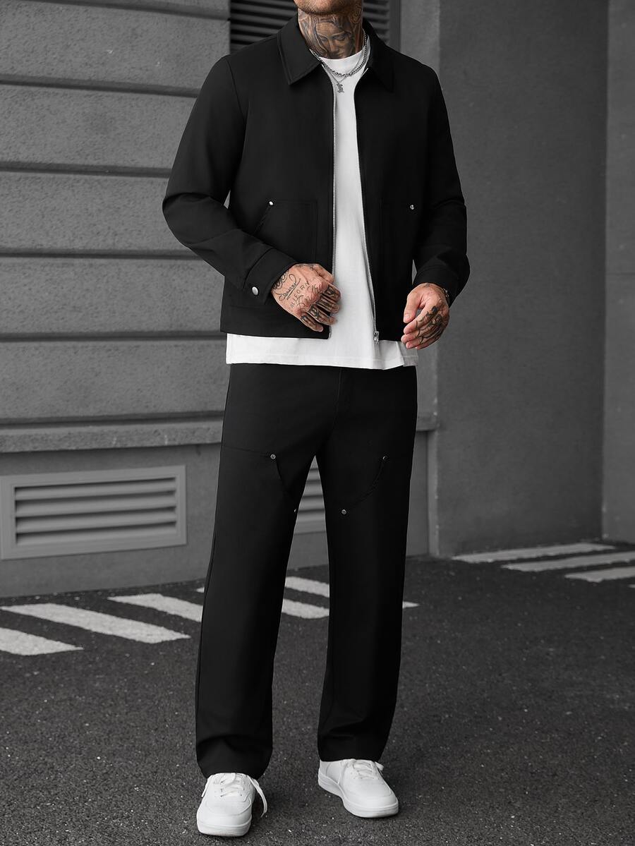 SLATEMANN Men's Rivet Design American Vintage Jacket Set - Black - View 1