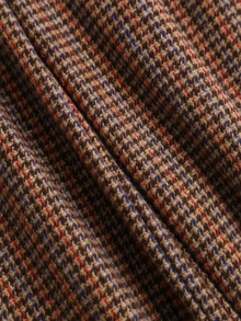 Sweetra Vintage Plaid Square Neck Vest & Wide Leg Pants Set, Retro Brown Small Check Pattern, Crisp Elegant Sleeveless Vest With Exquisite Metal Button Accents, Sophisticated Versatile Outfit For Daily Commute, Date And Outing - Mocha Brown - View 4