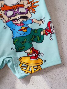 Nick 90s | SHEIN 男嬰拼色卡通連身衣 Nick 90s - 藍色 - 查看 6