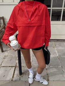 SHEIN EZwear Red Casual Lightweight Woven Women's Jacket - Red - View 7