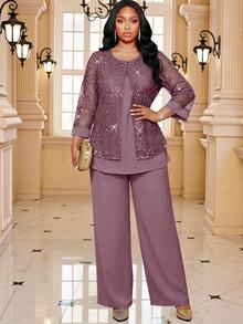 Fleurora Plus Size Suit Sets - Dusty Pink - View 5