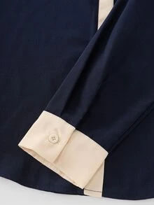 Balvessa Women's Contrast Color Stand Collar Blouse & Skirt Commuter Two Pieces Set - Navy Blue - View 5