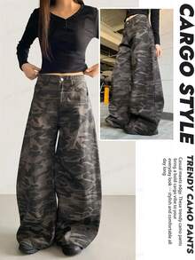 DAZY Women's Camouflage Casual Everyday Jeans With Pockets And Buttons - Army Green - View 7