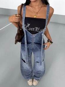 StreetHx Women's Slim High Waist Pocket Zipper Casual Denim Overalls - Blue - View 6