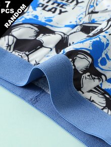 (Random 7pcs) Boys Football Print Cartoon Sports Underwear Boxer Briefs - Multicolor - View 4