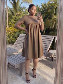 SHEIN Lady CURVE 加大洋裝 - 棕色 - 查看 3