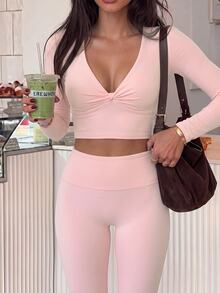 SHEIN Unity Women's Pink Fitness Casual Slimming Sports Set - Pink - View 7
