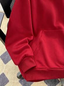 SHEIN 青少年男孩休閒寬鬆舒適百搭純色連帽衫，秋冬服飾 - 紅色 - 查看 8