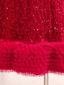 Tween Girls Red Knit Ribbed Turtleneck Loose Waist For Christmas Party Dress Winter Clothes - Red - View 6