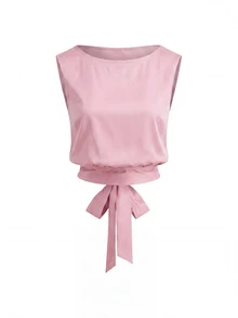 SHEIN Clasi Sleeveless Tie Waist Top And A-Line Printed Skirt Set, Comfortable And Easy To Wear - Pink - View 3