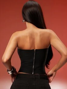 Denimoi Bandage Strapless Sexy Tops GNO Date Night Clubwear Concert Bandage Top With Cut Out Cool Girl - Black - View 2
