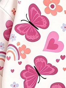 1set Young Girl 2 Pieces Outfit, All-Over Print Butterfly, Flower, Heart, Rainbow Pattern Hooded Sweatshirt Paired With Purple Elastic Leggings With Heart Pattern, Cute Children's Clothing For Spring And Autumn - Multicolor - View 5