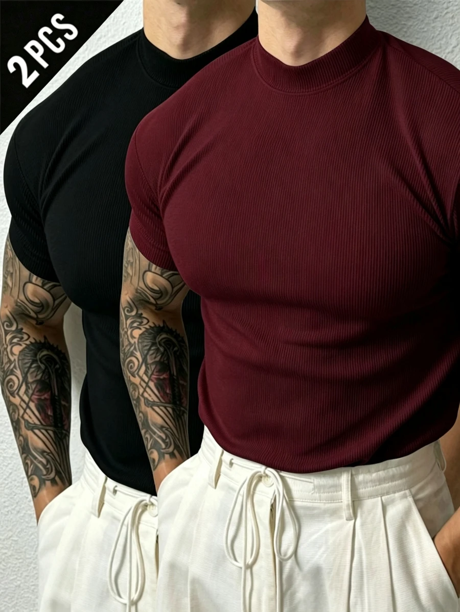 Gym Rark 男士短袖圓領休閒日常運動純色T恤 - 彩色 - 查看 1