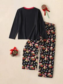 SpongeBob SquarePants | SHEIN Tween Boy Cartoon Print Long Sleeve Top And Pants Loungewear Set - Black - View 2