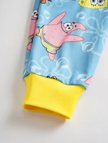 SpongeBob SquarePants | SHEIN 小男孩圓領卡通角色印花T恤與長褲家居服套裝 - 藍色 - 查看 6