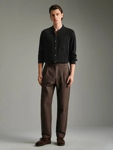 Calmiston Men's Minimalist Versatile Pocket Single-Breasted Long Sleeve Shirt Festival Festival Pull, Sweaters カーディガン - Black - View 3