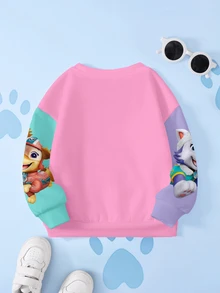 SHEIN | PAW Patrol Young Girl Cute Dog Pattern Contrast Color Crew Neck Long Sleeve Sweatshirt - White - View 2
