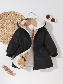 SHEIN Baby Girl Cute Bear Pattern Faux Fur Jacket Reversible - Multicolor - View 7