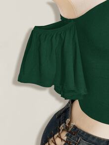 SHEIN ICON 女款素色不對稱肩休閒日常穿搭上衣 - 墨綠色 - 查看 10