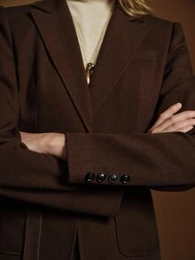 Anewsta Essential Women's Minimalist Elegant Commuter Slimming Waist-Cinching Fitted Single-Button Blazer And Straight Leg Trousers Suit Set - Coffee Brown - View 5