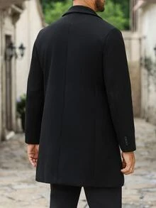 Manfinity Homme 男士純色雙排扣前襟長袖外套，附口袋，秋季穿著，冬季穿搭 - 黑色 - 查看 2