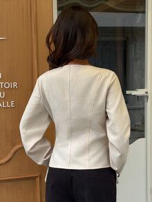 Siren Gaze Women's Fashion Beige Short Asymmetrical Jacket Suitable For Work Or Date (Autumn/Winter) - Apricot - View 2