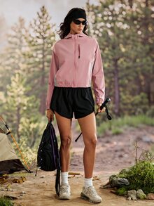 Exploreva Exploreva Women's Minimalist Zipper Pocket Long Sleeve Outdoor Softshell Jacket - Pink - View 5