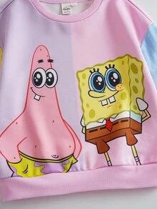 SpongeBob SquarePants | SHEIN Áo nỉ dài tay họa tiết hoạt hình phong cách thường ngày cho bé gái - Nhiều màu - Xem 4
