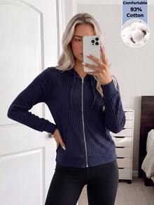 Easowa Women's Street Casual Zip-Up Long Sleeve Hooded Sweatshirt Autumn Workout Gym Navy Blue Black - Navy Blue - View 4
