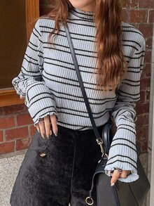 FRIFUL 女款條紋休閒日常長袖T恤 - 藍色 - 查看 4