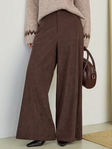 Dazy-Less Solid Cord High Waist Wide Leg Pants - Brown - View 5