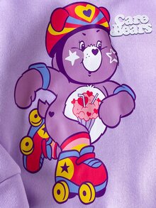 SHEIN X Care Bears 2件組兒童小女孩休閒百搭彩色卡通圖案圓領寬鬆長袖套頭上衣與長褲套裝，適合日常穿著、秋冬室內攝影、運動、節慶、生日、開學季 - 紫色 - 查看 3