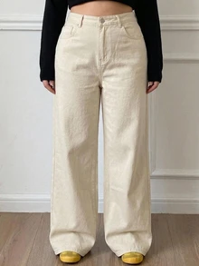 Dazy Plus Plus Size Women's Casual Daily Travel Denim Jeans With Pockets And Buttons - Apricot - View 4