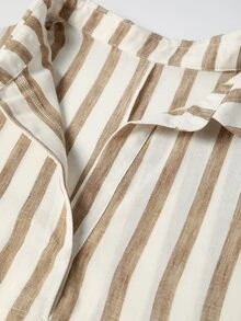 Linhara CURVE Autumn/Winter New Blue White Stripe Fashion Boho Casual Vacation Women's Long Dress Plus Size Fall - Khaki - View 6