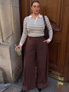 Dazy Plus Women's Loose Wide Leg Commuter Casual Business Pants, Spring/Autumn - Burgundy - View 7
