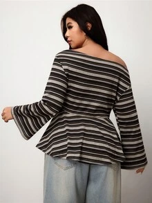 Enliva Plus-Size Women's Retro Asymmetrical Neckline Knitted Fitted T-Shirt Top Apple,Rounded Body - Multicolor - View 2
